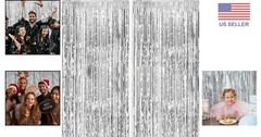 Stunning 2 Piece Silver Foil Fringe Curtains for Birthday & Holiday Celebrations