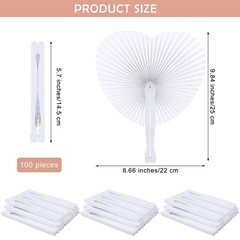 Aodaer 100 Pack Heart Shaped Folding Fans White Paper Fans Handheld Fans with…