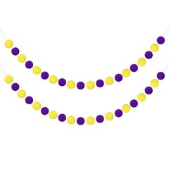2pcs Pom Pom Garland 6.6 ft 20 Balls for Crafts Decor(Deep Purple, Yellow)