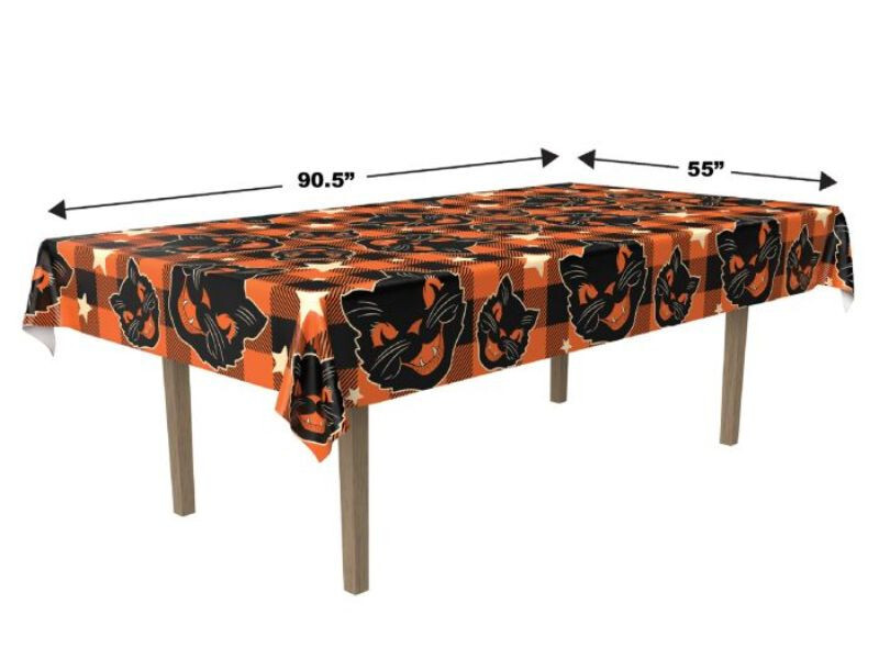 Vintage Halloween Fabric Tablecover Black Cats Stars Orange Party Tablecloth New