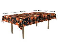Vintage Halloween Fabric Tablecover Black Cats Stars Orange Party Tablecloth New