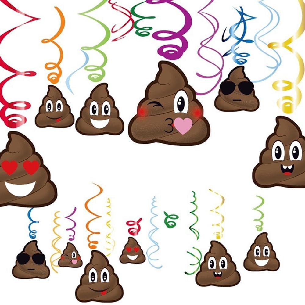 34Pcs Poop Hanging Swirl Decoration, Hard Card Poo Brown Hanging Decoration for