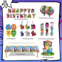 35 Pcs Number Blocks Birthday Party Supplies Decorations Set Banner Tablecloth
