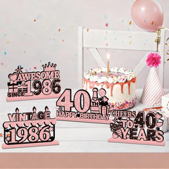 4 Pieces 40Th Birthday Decorations for Women Wooden Table Centerpieces | Black R