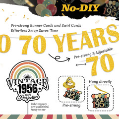 47Pcs 70Th Birthday Decorations for Men Women, PRE-STRUNG Vintage 1956 Banner Pa