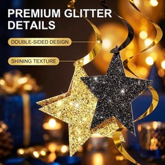 16 PCS Black Gold Glitter Star Hanging Swirls Graduation Party Ceiling Decor