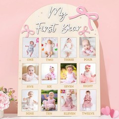 Pink Bow First Year Photo Board Coquette Bow Birthday Party Decorations Wooden B
