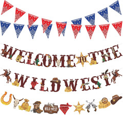 5 PCS Western Party Banners – Wild West Pennant and Cowboy Bandana Banner – Welc