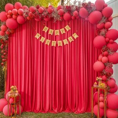 8x10FT Red Backdrop Curtains for Wedding Parties, Wrinkle Polyester Photo