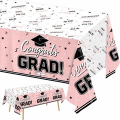 Stylish Pink Plastic Tablecloths for Graduation Parties – 54×108 Inches, 3 Count