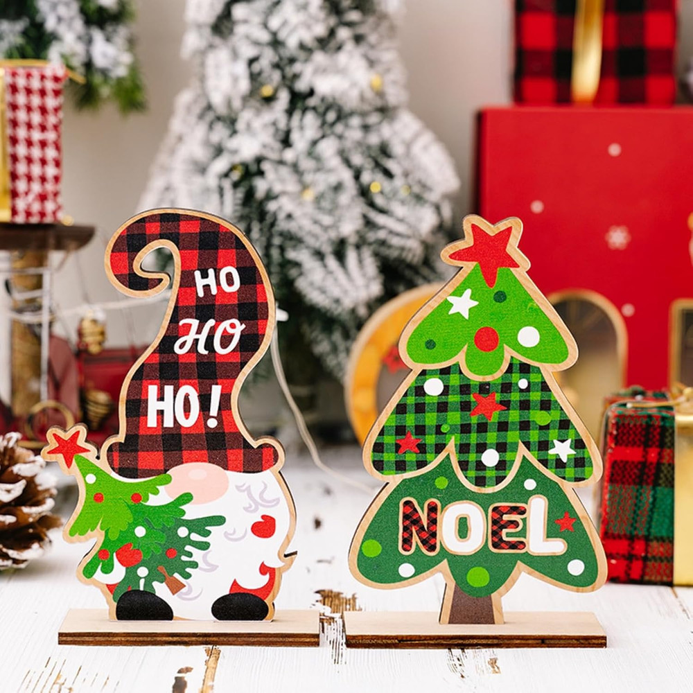 Christmas Table Decoration Signs, Xmas Party Wooden Table Topper Centerpieces, T