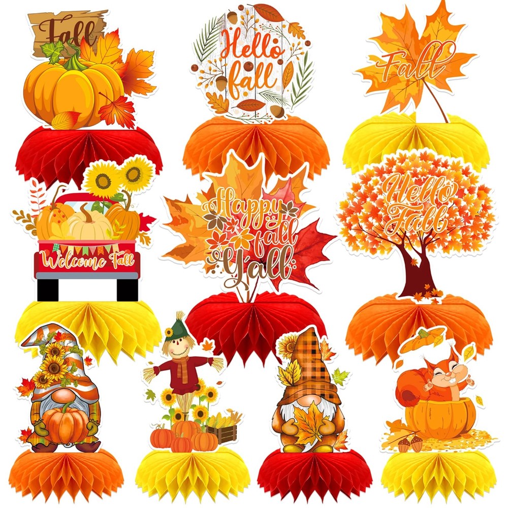 DTOFOOT 10Pcs Fall Table Decorations, Thanksgiving Honeycomb Centerpieces | A…