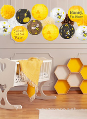 15Pcs Bee Party Decorations Hanging Paper Lanterns Tissue Pom Pom – Bees Themed