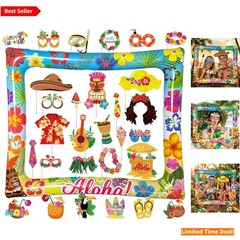 Complete Hawaiian Luau Selfie Kit – 30 Props with Inflatable Frame for Parties