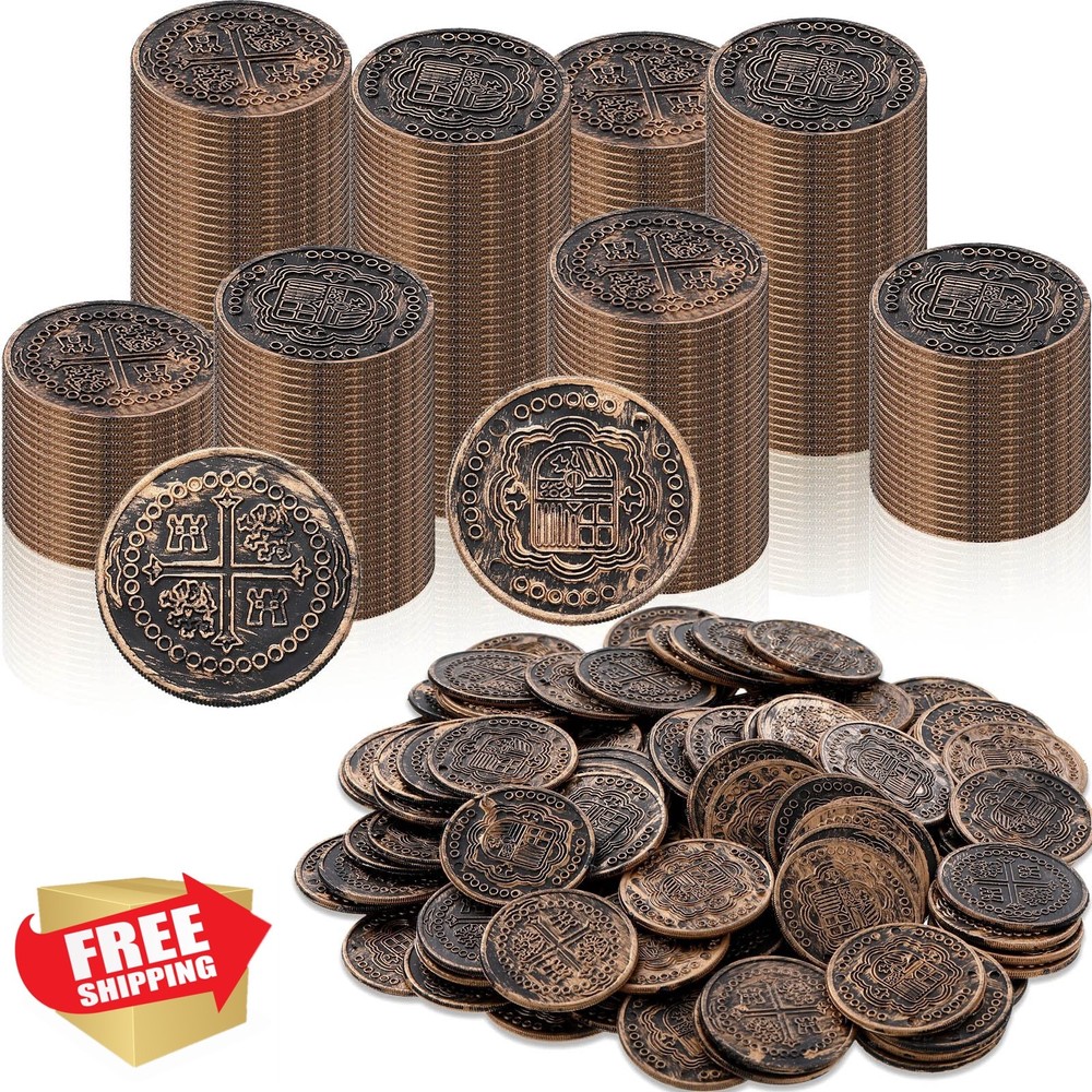 Chivao 300 Pcs Bronze Coins Plastic Treasure Pirate Coins Fake Toy Carnival S…