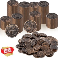 Chivao 300 Pcs Bronze Coins Plastic Treasure Pirate Coins Fake Toy Carnival S…