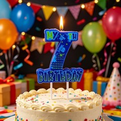 Video Game Birthday Number 7 Candle, 3.5 x3.2in Level Up Gamer 7th Birthday C…