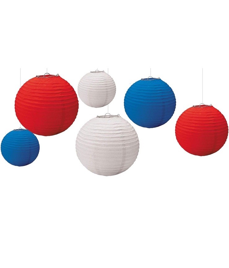 6x Patriotic Decorations Red White Blue Paper Lanterns In/out Amscan 6ct NEW!!!!