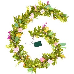 6ft Easter Garland Lighted Artificial Easter Egg Garland with Flowers Spring Flo