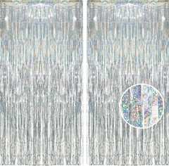 Silver Streamers Party Backdrop – 2Pcs 3.2×8.2ft Tinsel Foil Fringe Curtain for