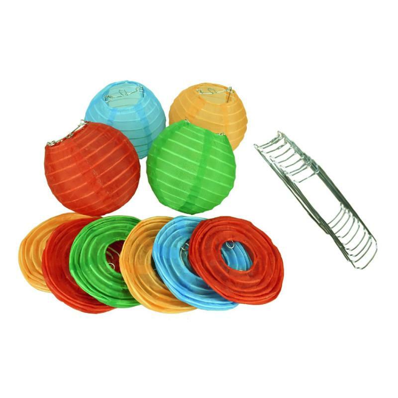 Quasimoon 4″ Multi-Color Round Nylon Lanterns, Even Ribbing, Hanging (10-PACK…