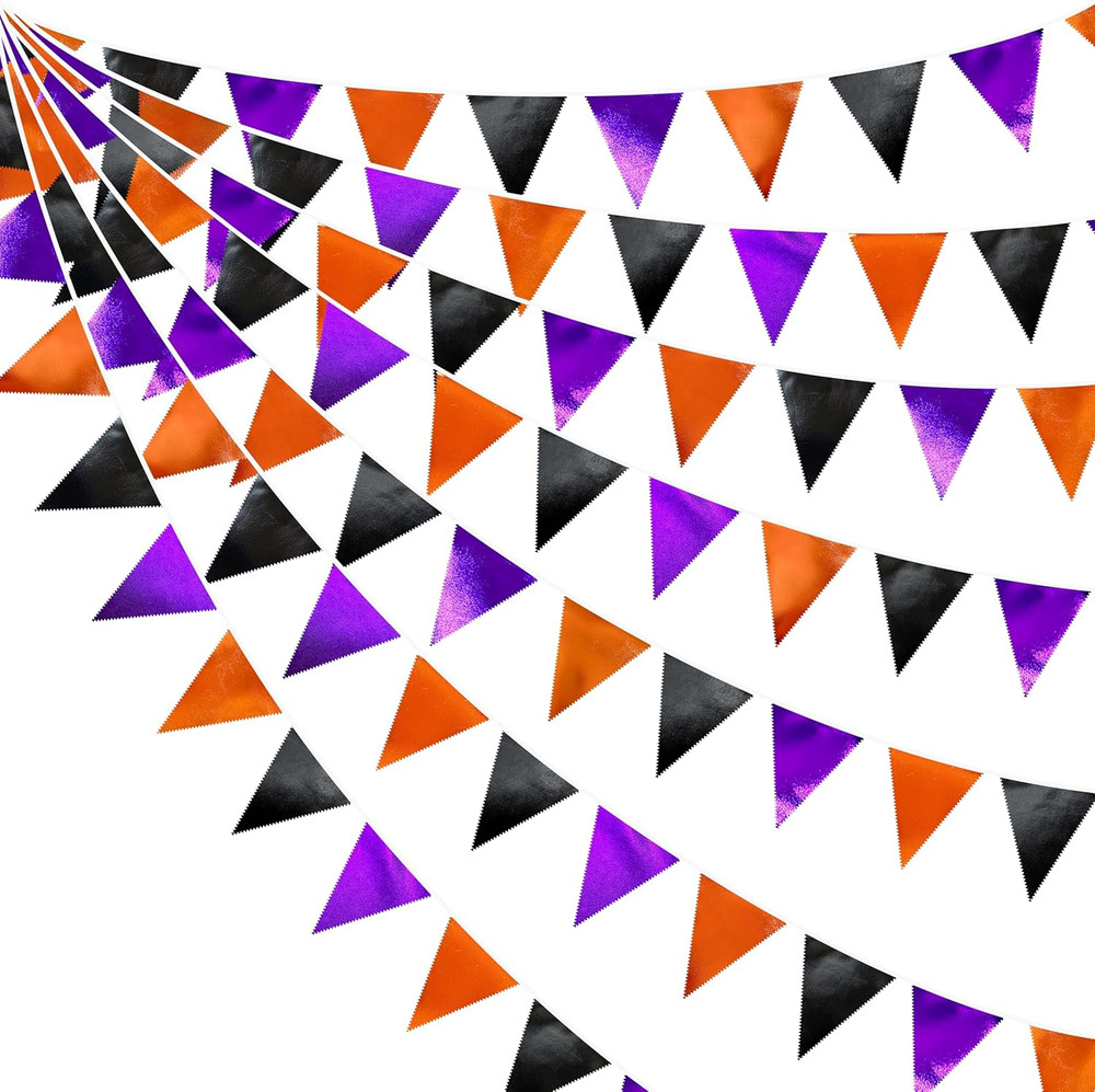 Black Orange Purple Halloween Party Decorations Metallic Fabric Triangle Pennant