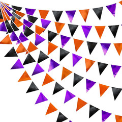 Black Orange Purple Halloween Party Decorations Metallic Fabric Triangle Pennant
