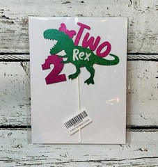 T-Rex Cake Topper Birthday For Two Year Old Dinosaur Pink And Green