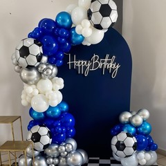 Soccer Balloon Arch Kit,Royal Blue Silver White Metallic Silver Football Ball…