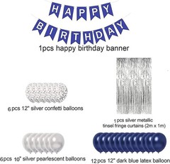 Birthday Decorations for Men Blue White Party Decor Supplies Boy Including Happy