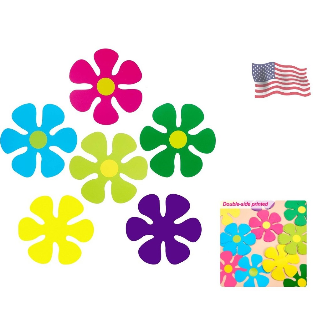 60 Pcs Retro Flower Cutouts 60s 70s Hippie Party Craft Wall Decor 4.33″ Multi