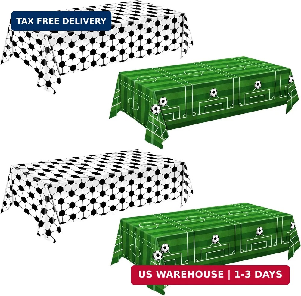 QIYANPAX 4 Pieces Soccer Tablecloths – Soccer Birthday Party Decorations Soccer