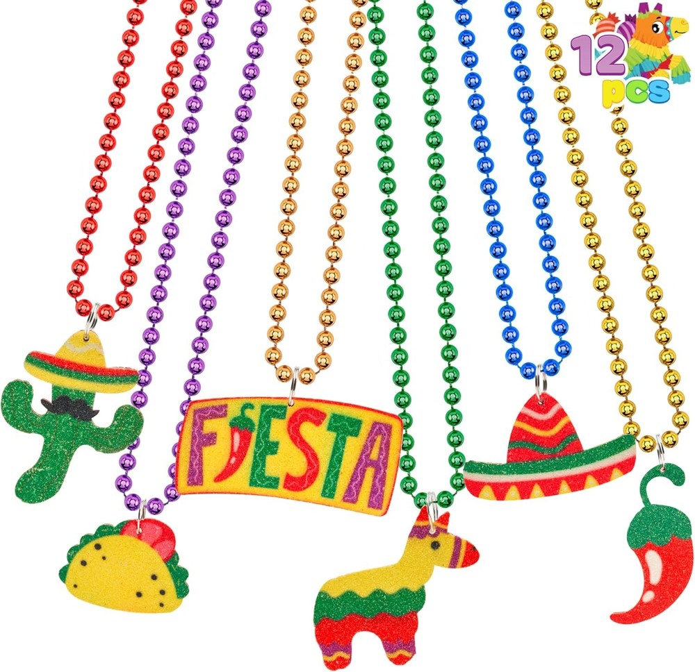 JOYIN 12 PCS Cinco de Mayo Fiesta Necklaces Bead- Mexican Birthday Party Favors