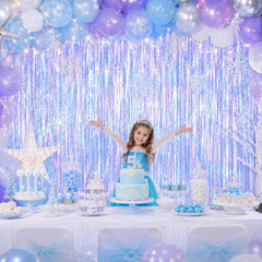 Iridescent Party Decorations Backdrop 2 Pack, Holographic Foil Fringe Curtain, S