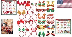 48ct Christmas Party Glasses & Headbands – 24 Unique Festive Designs