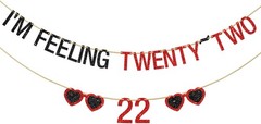 I’m Feeling 22 Black/Red Glitter Banner for 22nd Birthday Theme NEW