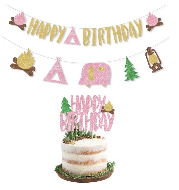 Happy Birthday Banner Camping Party Decorations