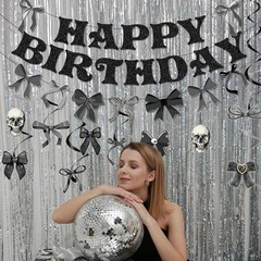 Black Bow Party Decorations – 13PCS Gothic Decorations, Skull Skeleton Goth P…