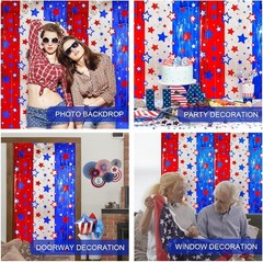 Party Backdrop Kit 3x Star Foil Fringe Curtains Red Blue White Patriotic Decor