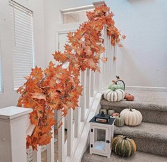 12Pcs Autumn Fall Leaf Garland, Hanging Fall Vines Maple Garland Artificial 96ft
