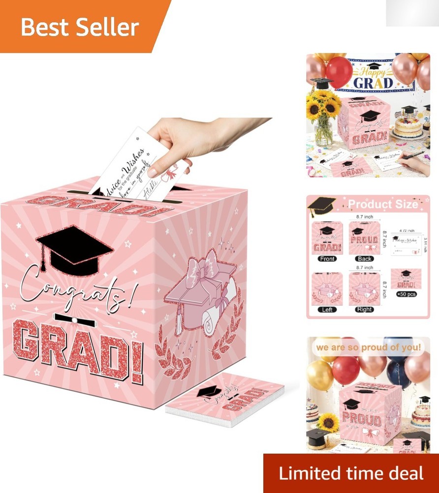 Multipurpose Pink Grad Card Box – Includes 50 Advice Cards for Celebrations