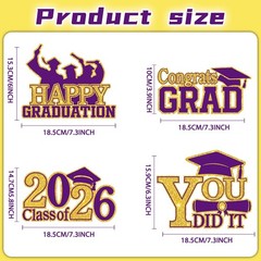 4Pcs Graduation Decorations Class of 2026 Wood Table Centerpieces Purple-gold