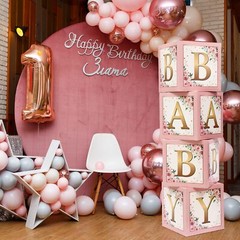Baby Boxes with Letters Rustic Floral Pink Baby Shower Backdrop Photo Props