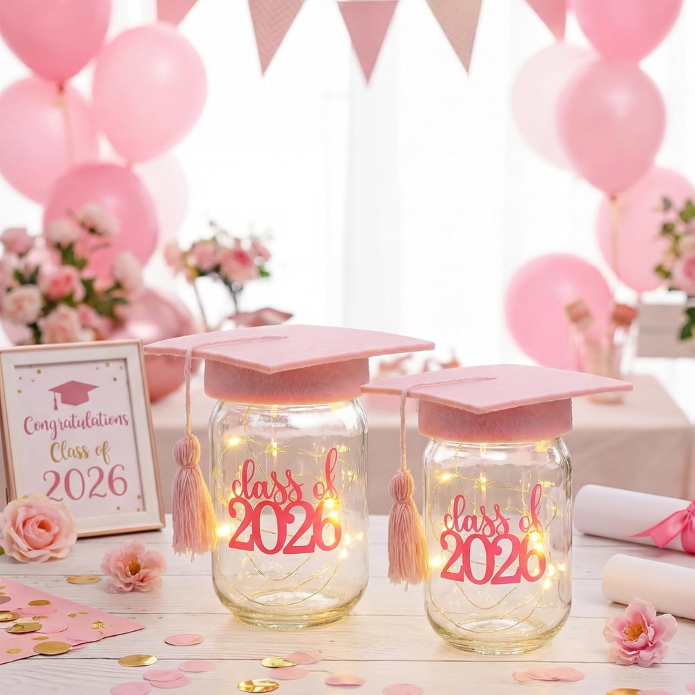 2 Pcs Pink 2026 Graduation Centerpieces for Tables, Class of 2026 Table Decorati