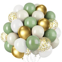 Sage Green White Gold Balloons, 50pcs Olive Green Gold Metallic Sand White Ba…