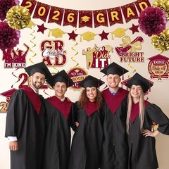Maroon Graduation Decorations 2026, 2026 Grad Banner and Congrats Grad Hangin…