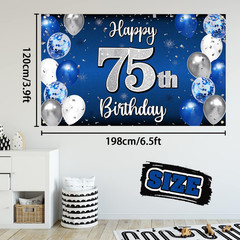 Happy 75Th Birthday Decorations,75Th Blue & Silver Balloon Large Birthday Banner