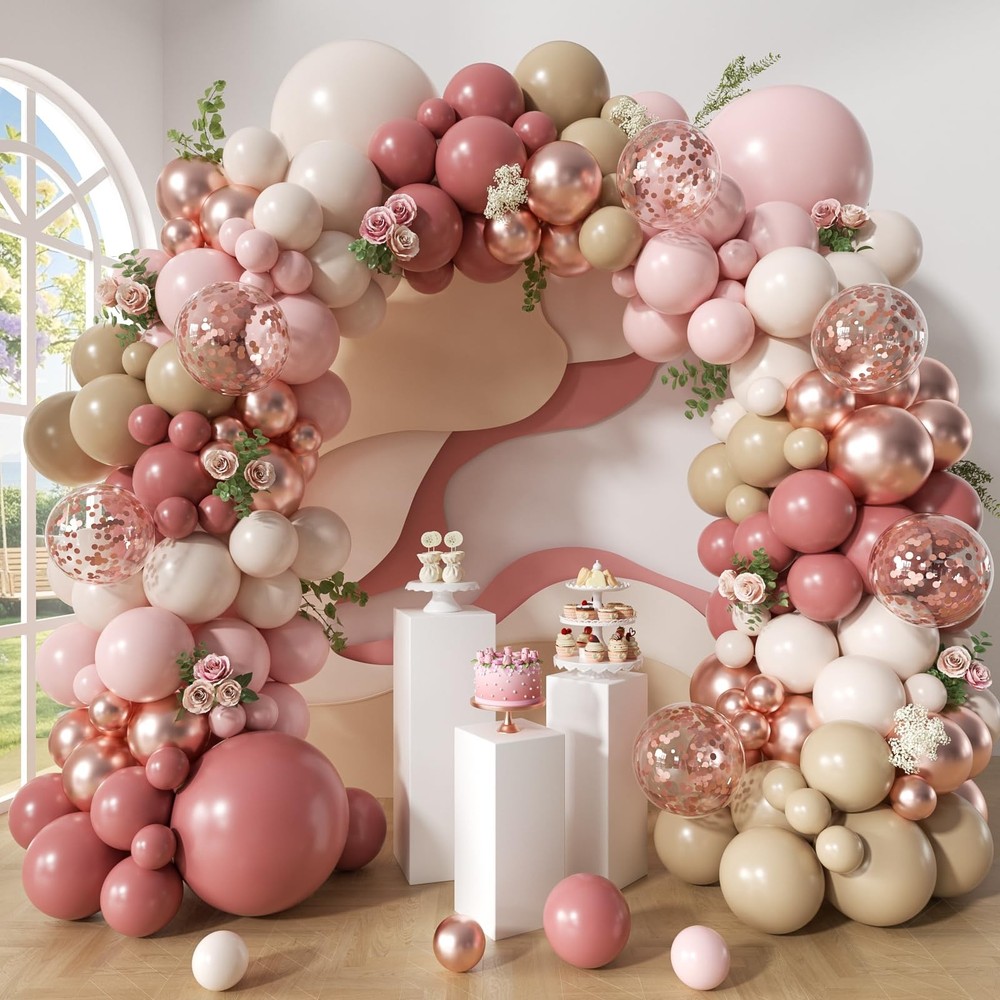Blush Pink Nude Balloon Arch Kit, 148Pcs Dusty Pink Pastel Pink Brown White S…