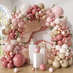 Blush Pink Nude Balloon Arch Kit, 148Pcs Dusty Pink Pastel Pink Brown White S…