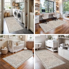 2×6 Hallway Washable Runner Rug : Vintage Soft 2′ x 6′ (Rectangular), Beige